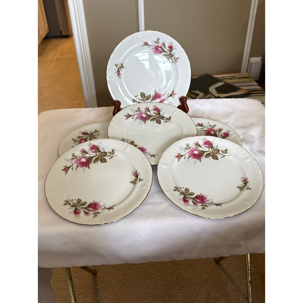 Set of 6 Royal Rose Fine China Japan Pink Floral 7.5 Inch Bread Butter Plates